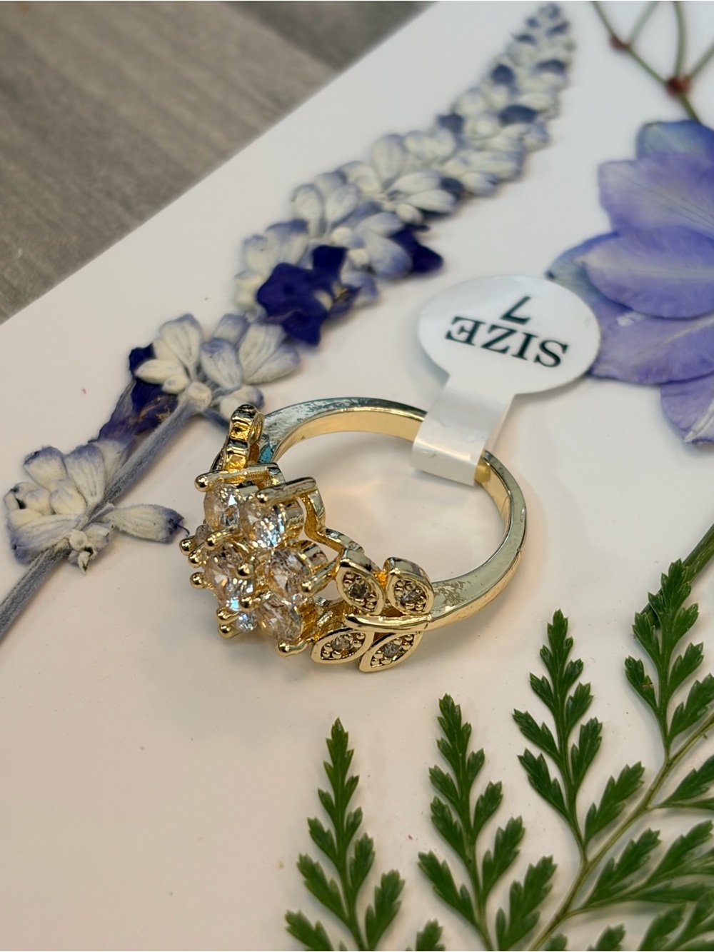 18k Gold Plated Floral Cluster Statement Ring - Size 7